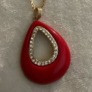 Enamel Red Crystal Studded Necklace Set NWT